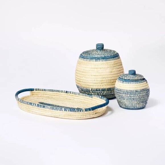 Threshold Large Woven Canister with Lid - Blue - Raffia - Picture 5 of 8